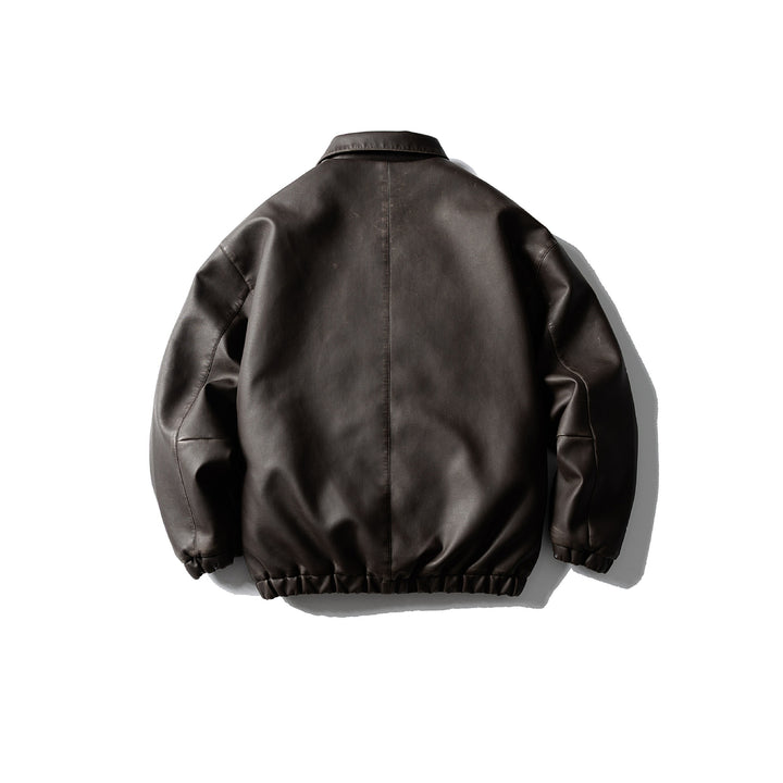 Herren Oversized Kunstleder‑Fliegerblouson mit Pattentaschen, verdecktem Verschluss und elastischem Saum Drune