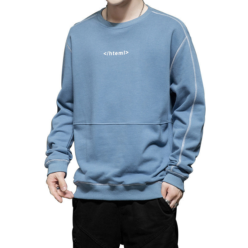 Herren lockeres Oversize‑Sweatshirt mit Kontrastnähten und Code‑Print Drune