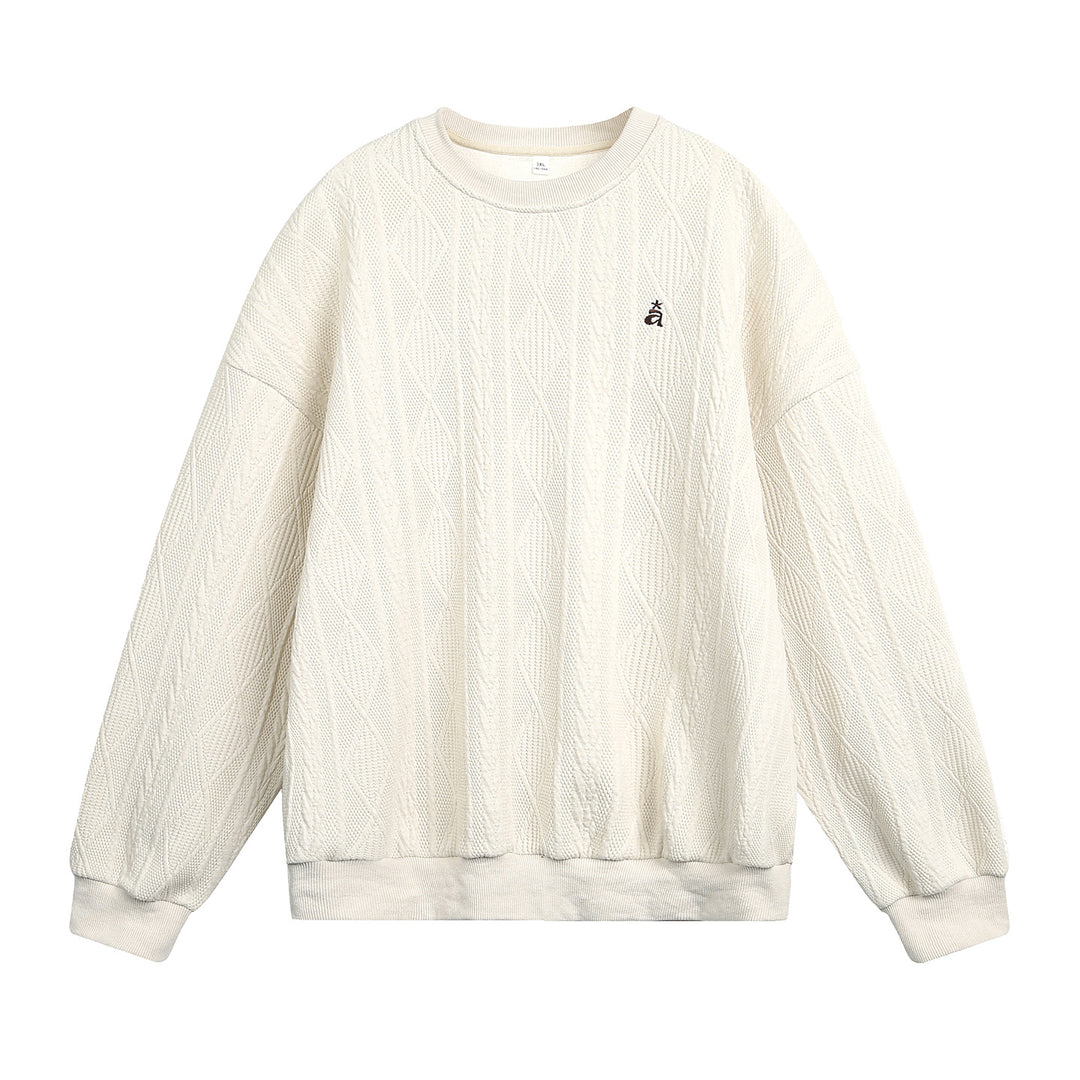Unisex Strukturiertes Oversize Rundhals‑Sweatshirt mit Zopfmuster und geripptem Saum Drune