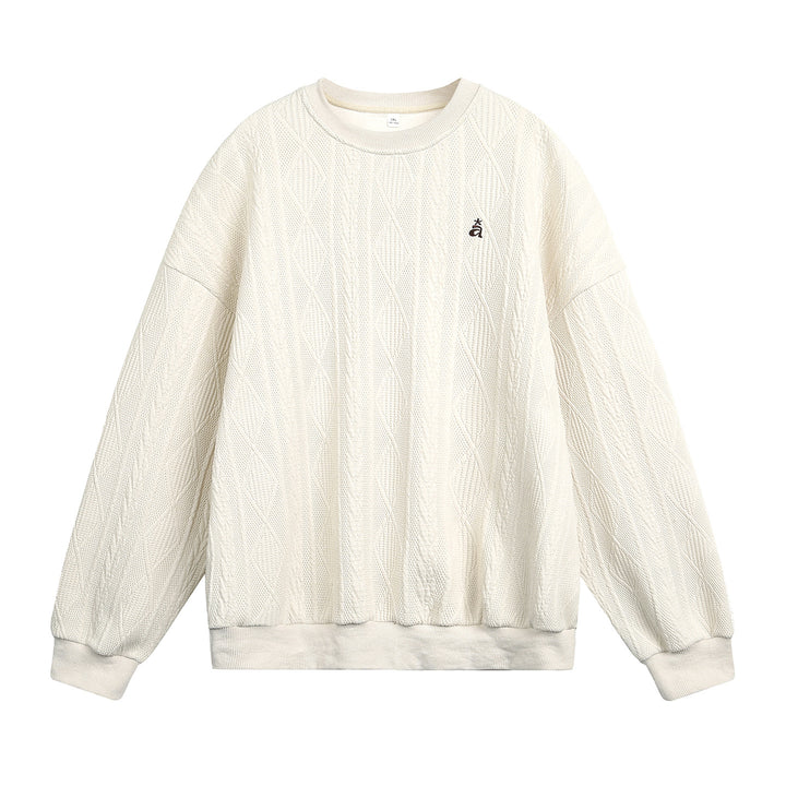 Unisex Strukturiertes Oversize Rundhals‑Sweatshirt mit Zopfmuster und geripptem Saum Drune
