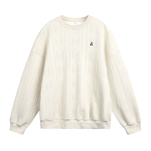 Unisex Strukturiertes Oversize Rundhals‑Sweatshirt mit Zopfmuster und geripptem Saum Drune