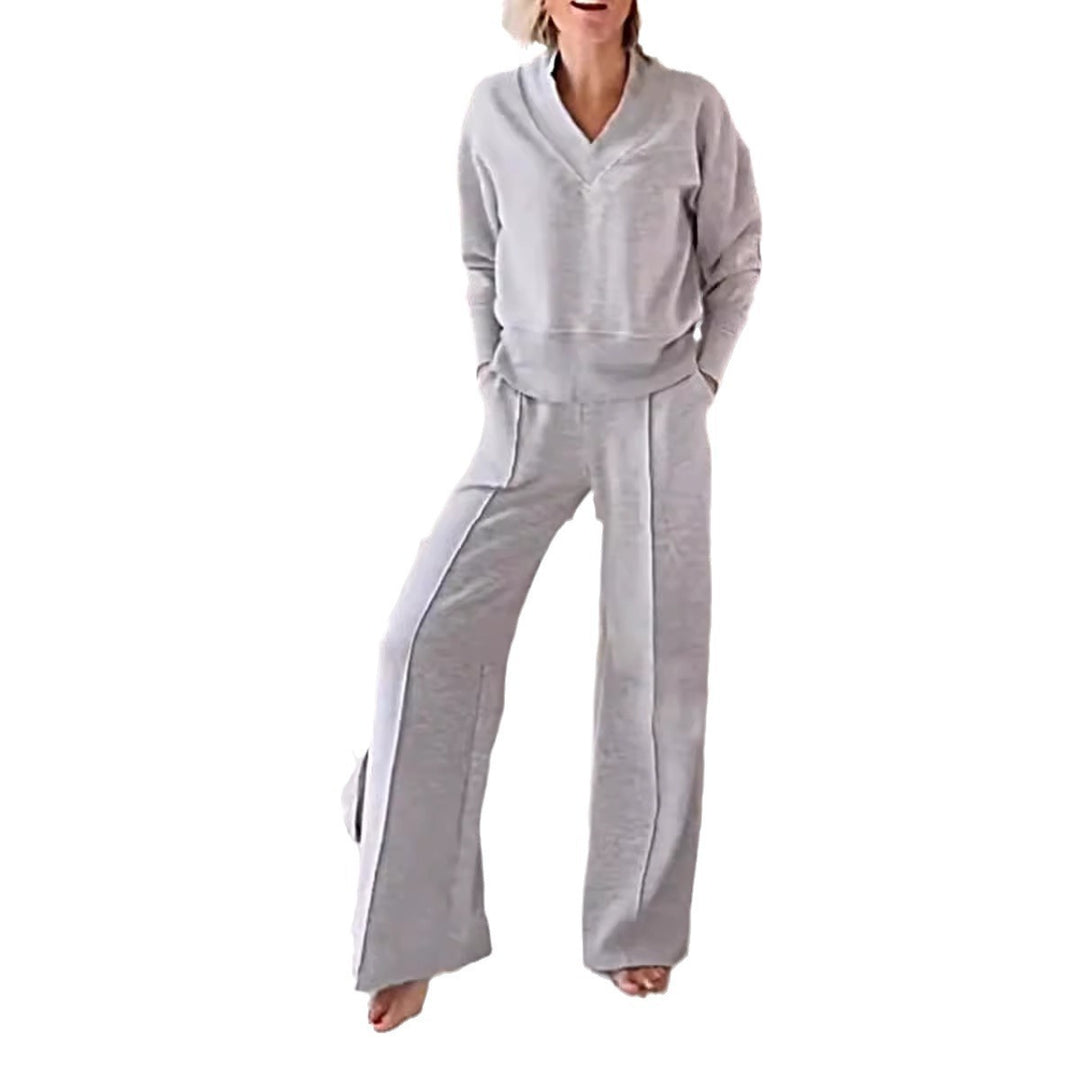 Damen Komfortabler Loungewear-Set mit V-Ausschnitt und weitem Schnitt Drune