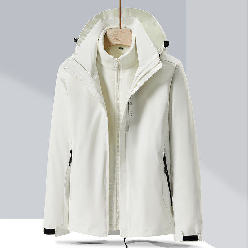 Herren zweilagige Softshell-Regenjacke mit abnehmbarem Fleece‑Innenlayer und verstellbarer Kapuze Drune