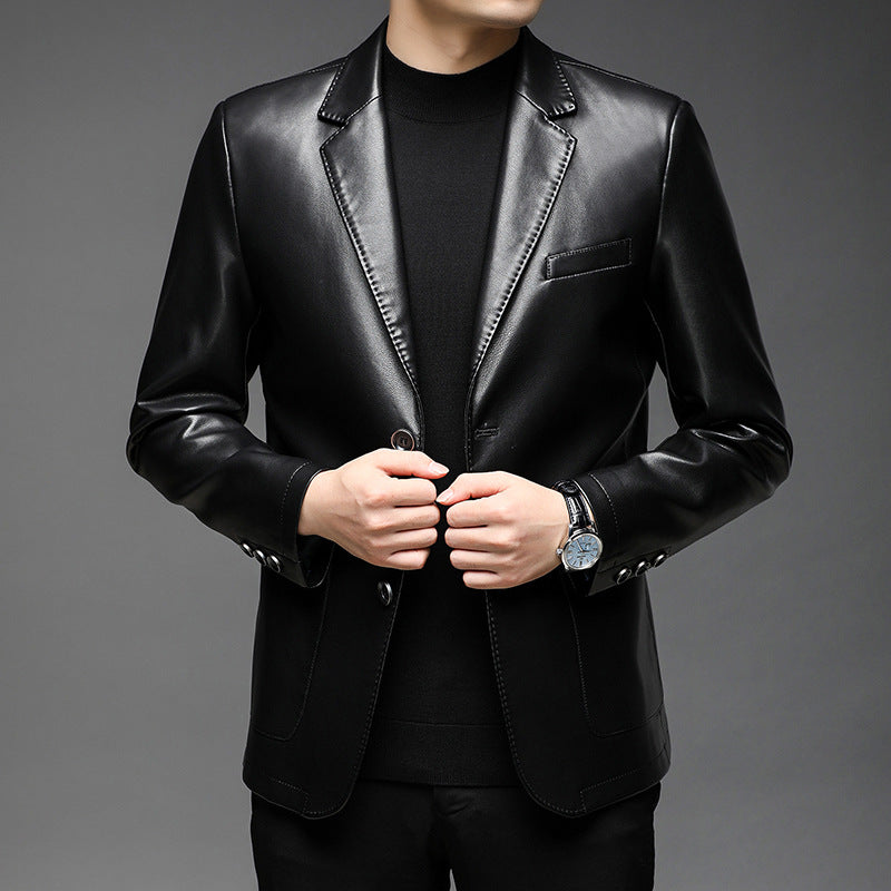 Herren Kunstleder-Sakko mit schlanker Passform und Notch-Revers Drune