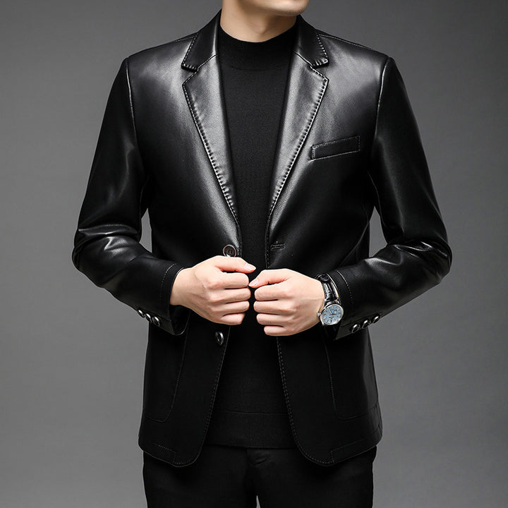 Herren Kunstleder-Sakko mit schlanker Passform und Notch-Revers Drune