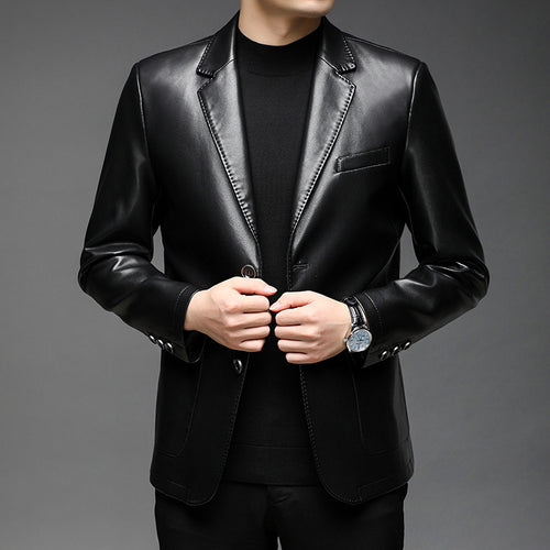 Herren Kunstleder-Sakko mit schlanker Passform und Notch-Revers Drune