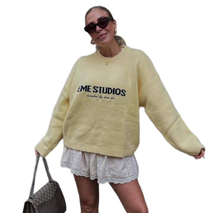Damen Oversized Pullover mit kreativem Schriftzug Drune
