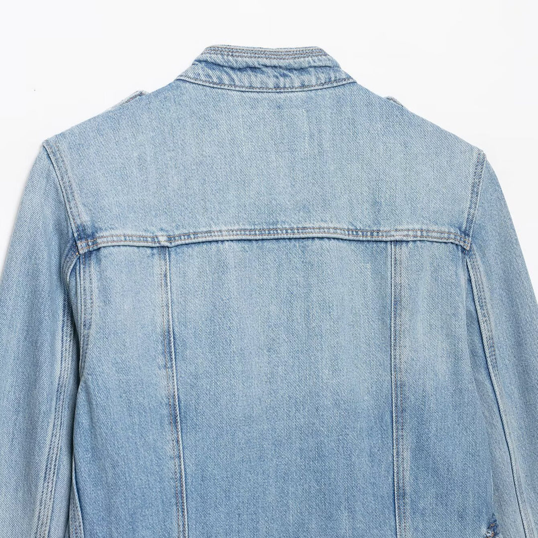 Damen Jeansfieldjacke mit Stehkragen, Schulterpatten und vier aufgesetzten Pattentaschen Drune