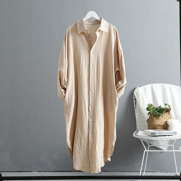Damen Langarm-Hemdkleid mit klassischen Knopfdetails und überschnittenen Ärmeln Drune