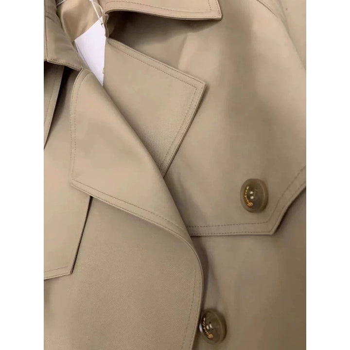 Damen Eleganter Midi-Trenchcoat mit Oversize-Schulterklappe, gerafften Ärmeln und taillierendem Bindegürtel Drune