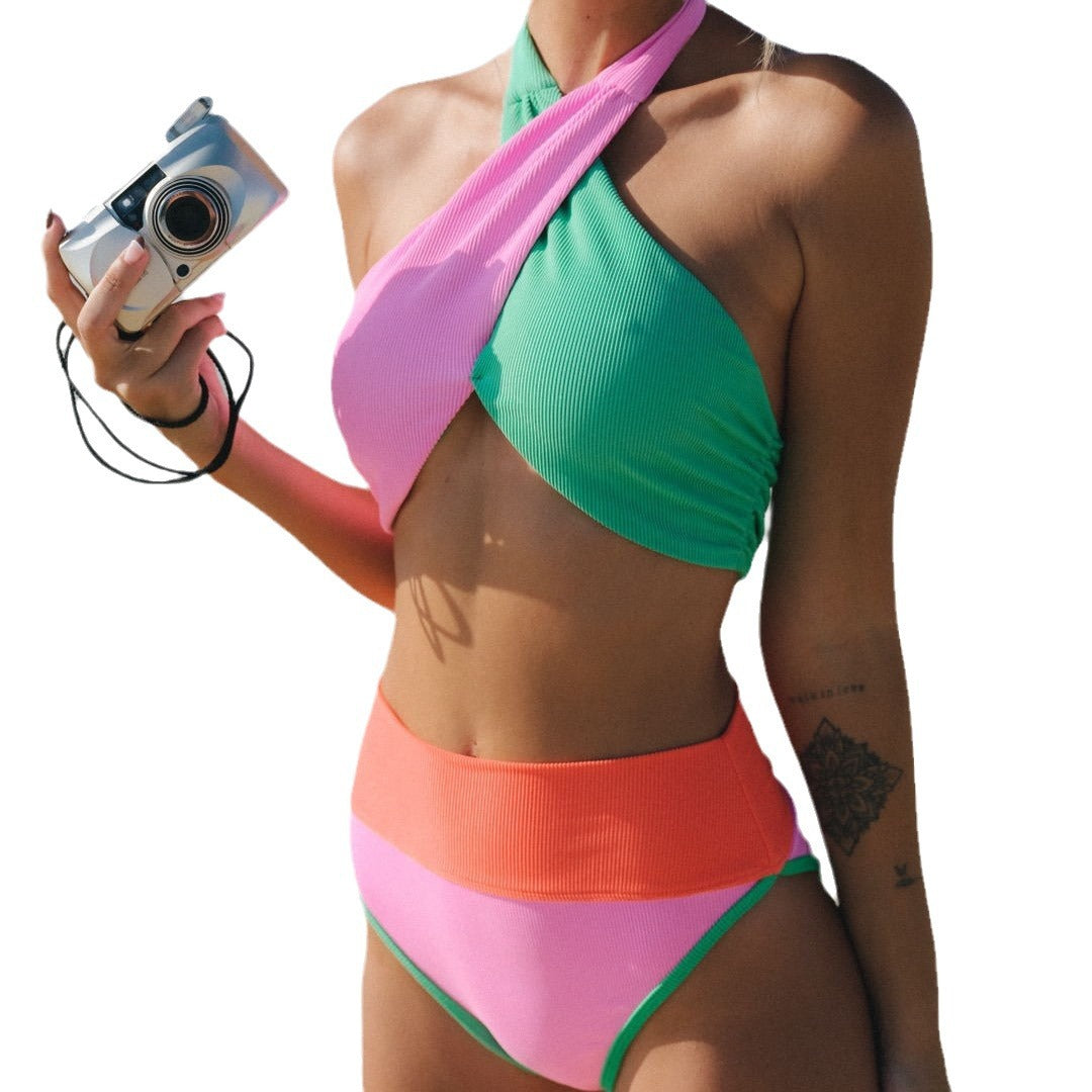 Damen Hochgeschnittener Bikini mit schickem Wickel-Design Drune