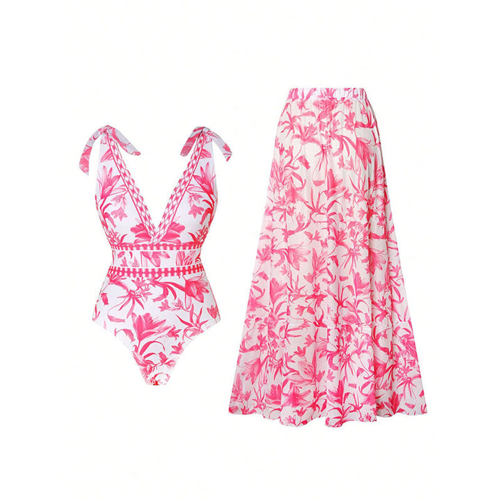 Damen Badeanzug mit floralem Design und passendem Maxiskirt Drune