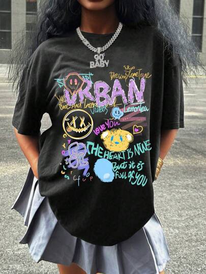 Damen oversized Grafik-T-Shirt mit urbanem Design Drune