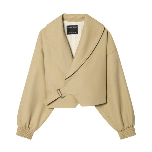 Damen Cropped Trenchjacke mit weitem Schalkragen, Bindegürtel und Ballonärmeln Drune