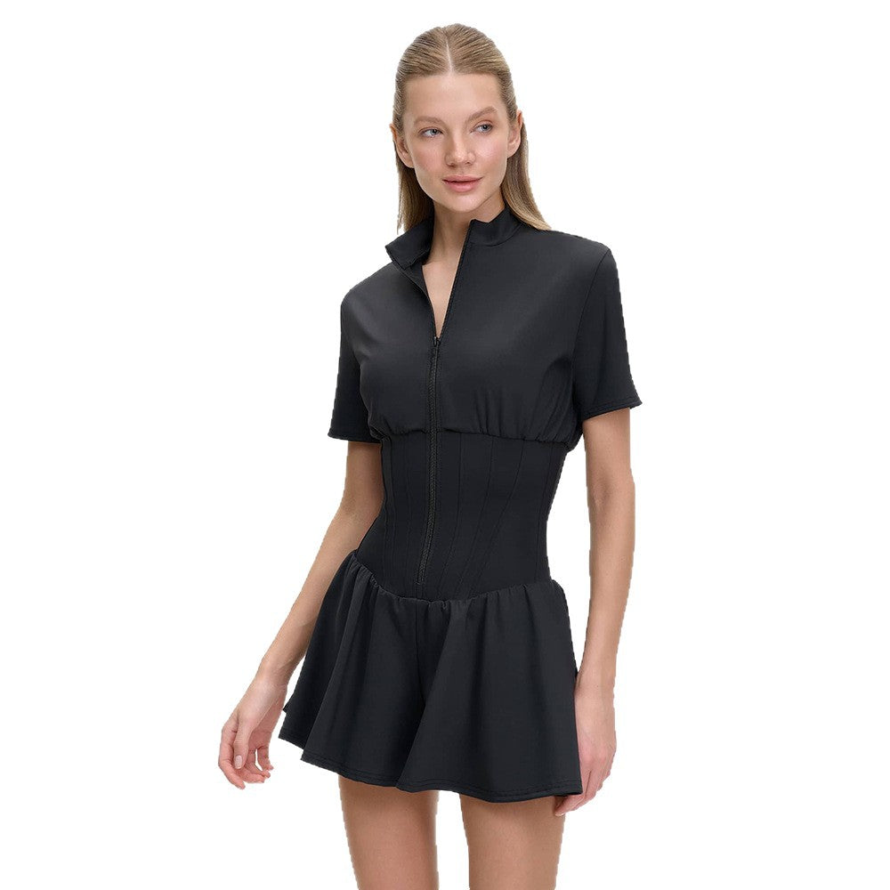 Damen sportive Kurzoverall mit hohem Kragen und Reißverschluss Drune