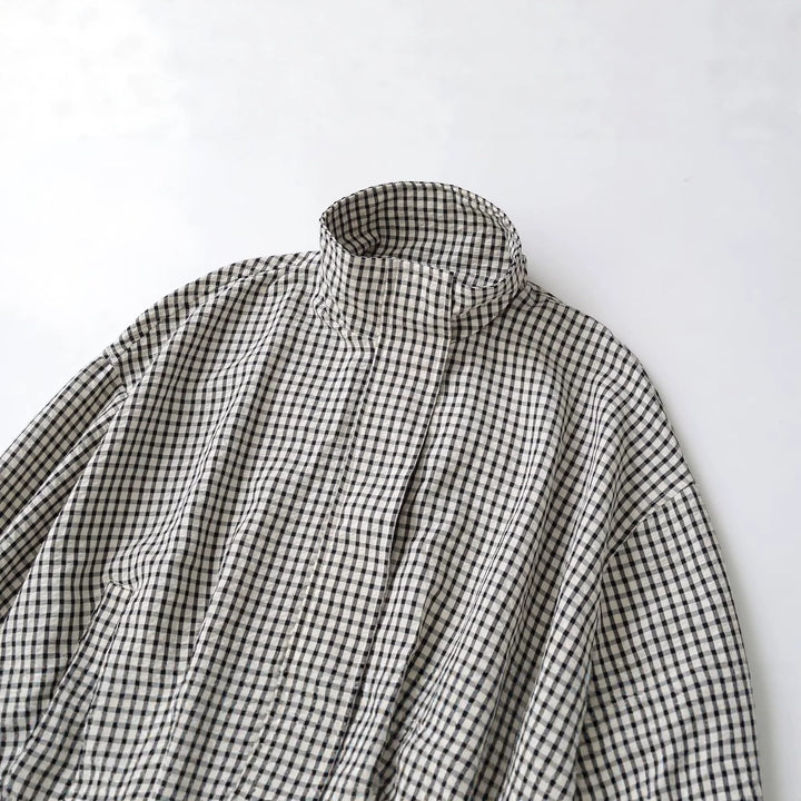 Damen Oversize Kurzblouson im Karo-Design mit hohem Stehkragen und Tunnelzugsaum Drune