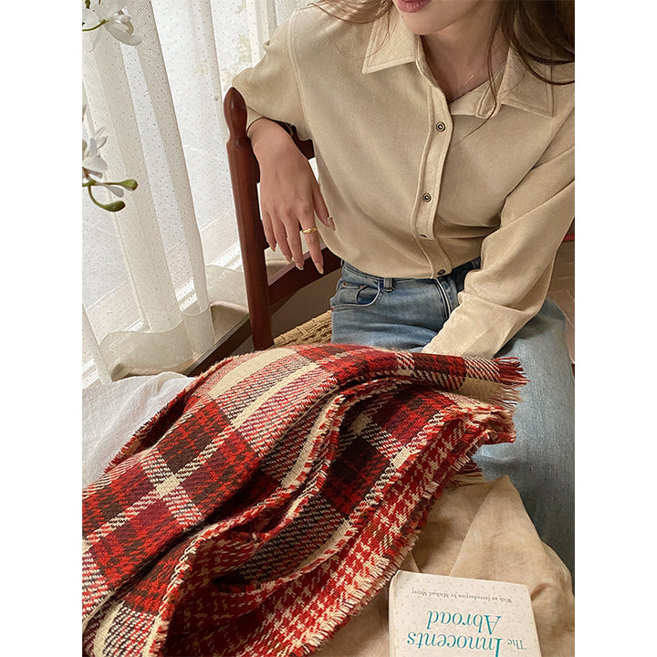 Damen lässige Bluse mit feinen Knöpfen Drune