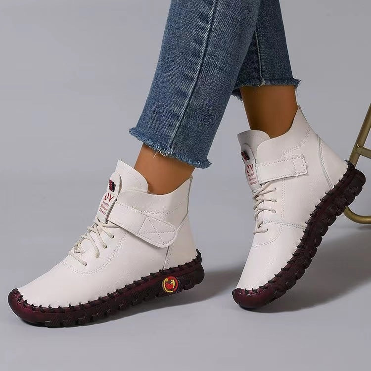 Damen nan knöchelhohe Freizeitboots mit Klettverschluss, elastischer Schnürung und markanter Profilsohle Drune