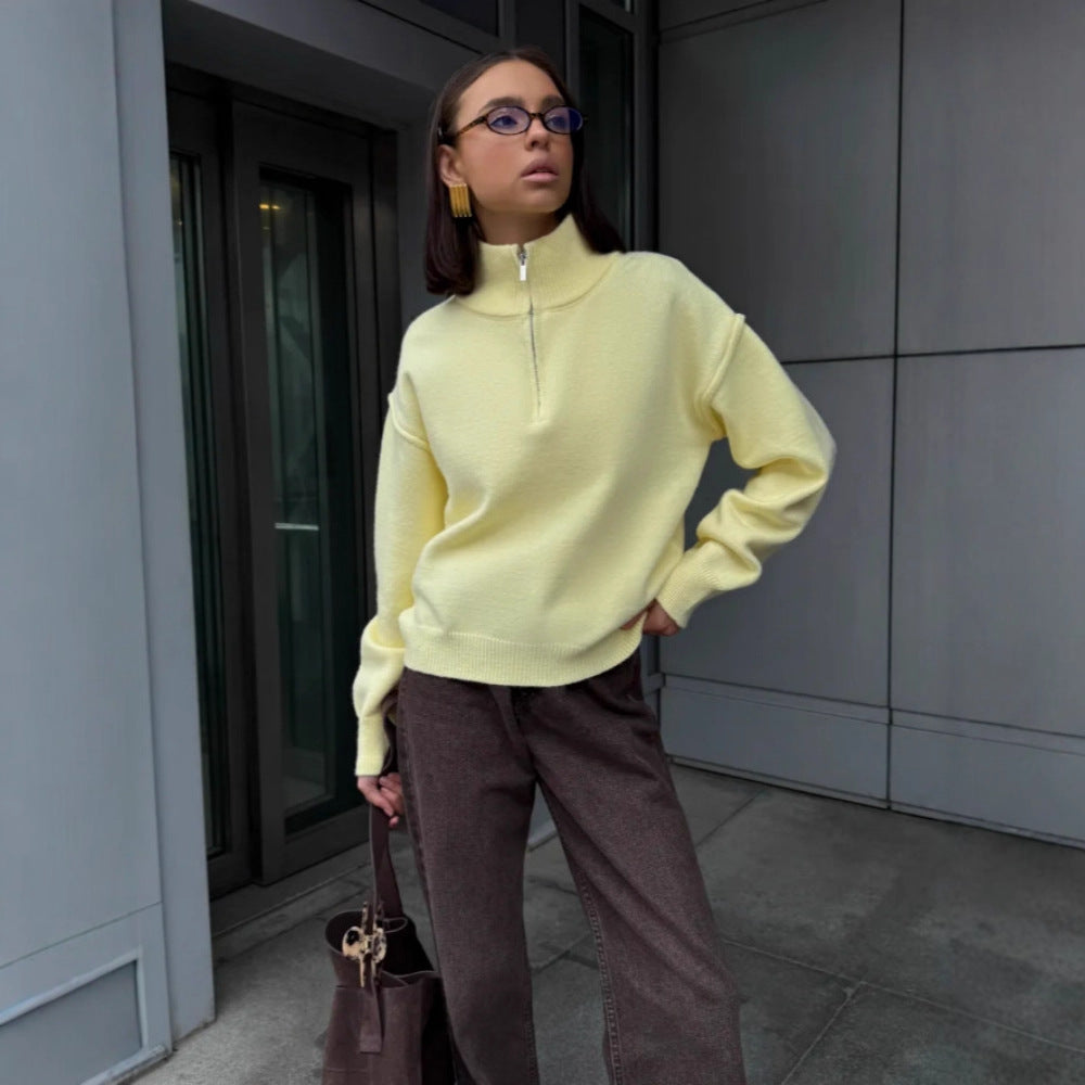 Damen Bequemer Halbreißverschluss Pullover Drune