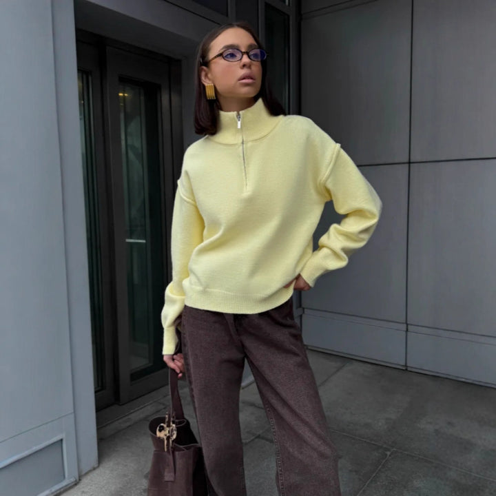 Damen Bequemer Halbreißverschluss Pullover Drune