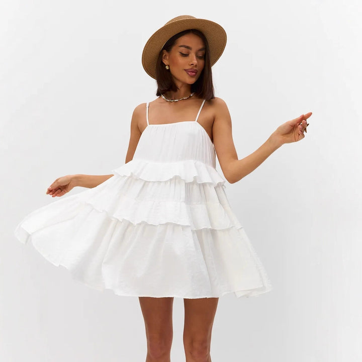 Damen Verspieltes Puffkleid aus leichtem Baumwollmaterial mit Rüschendetails Drune