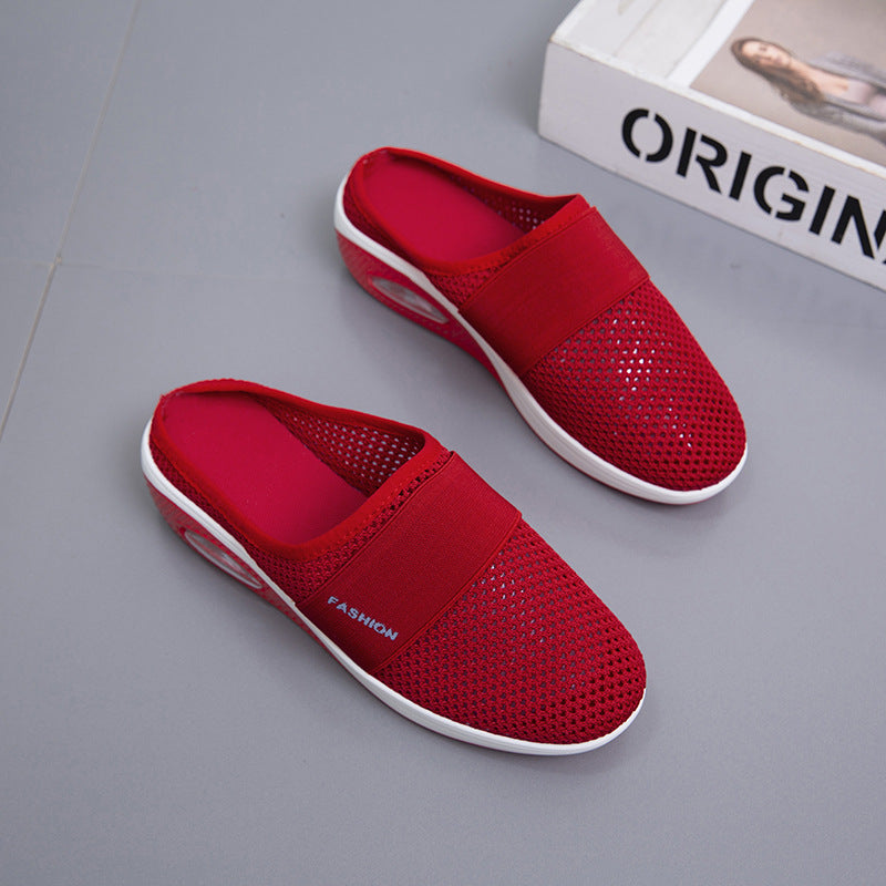 Damen Halbschuh-Slipper mit atmungsaktivem Strickobermaterial, elastischem Mittelfußriemen und Dämpfungssohle Drune