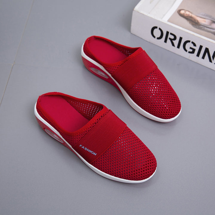Damen Halbschuh-Slipper mit atmungsaktivem Strickobermaterial, elastischem Mittelfußriemen und Dämpfungssohle Drune