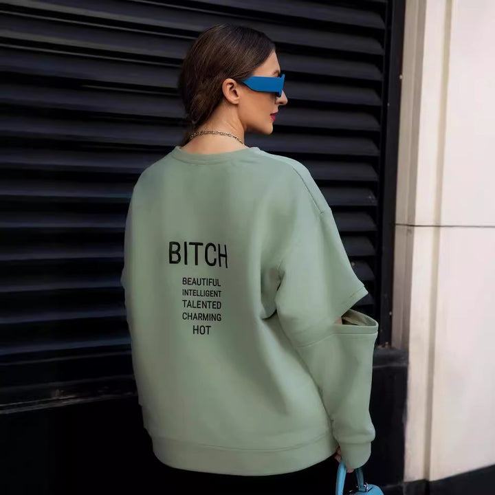 Damen Oversized Sweatshirt mit Layer-Ärmeln und seitlichem Schlitz Drune