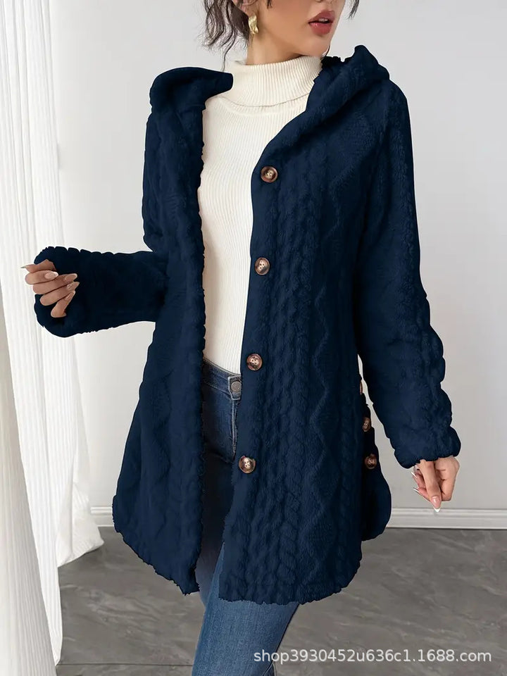 Damen Kapuzen‑Teddyjacke mit Knopfleiste und strukturierter Oberfläche Drune