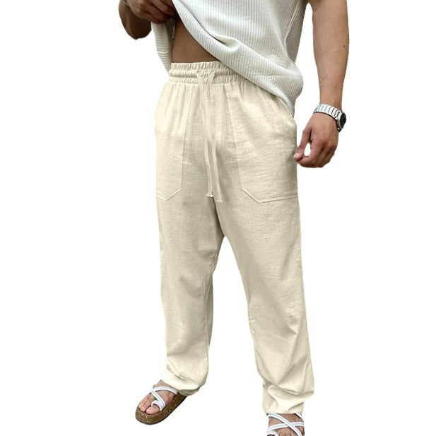 Herren lässige Leinen-Joggerhose mit elastischem Tunnelzug, aufgesetzten Taschen und konischer Silhouette Drune