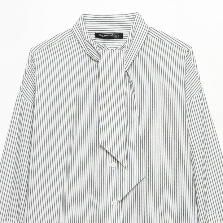 Damen nan gestreifte Bluse mit Schluppe, verdeckter Knopfleiste und Oversize-Schnitt Drune