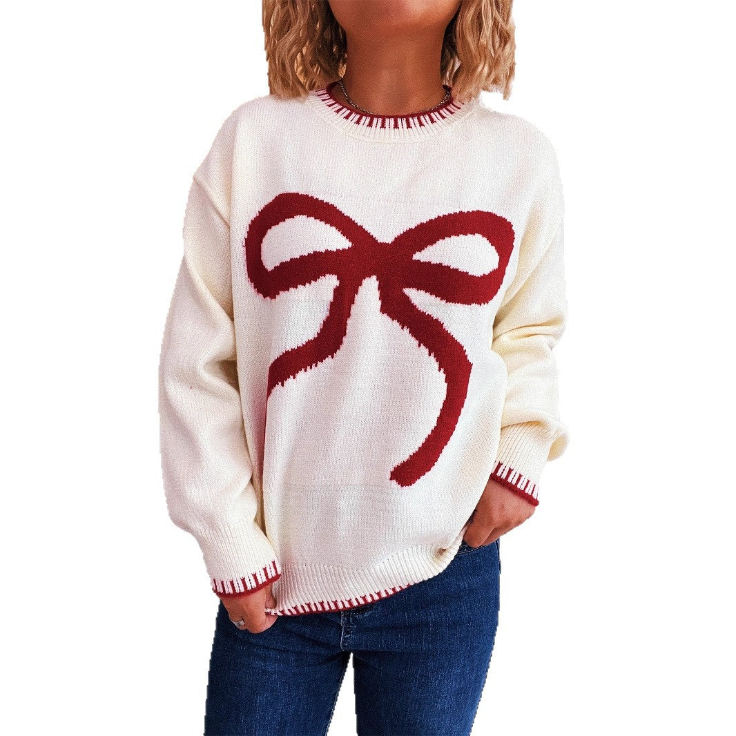 Damen Pullover mit verspielt gestalteter Schleifenapplikation und modernem Schnitt Drune