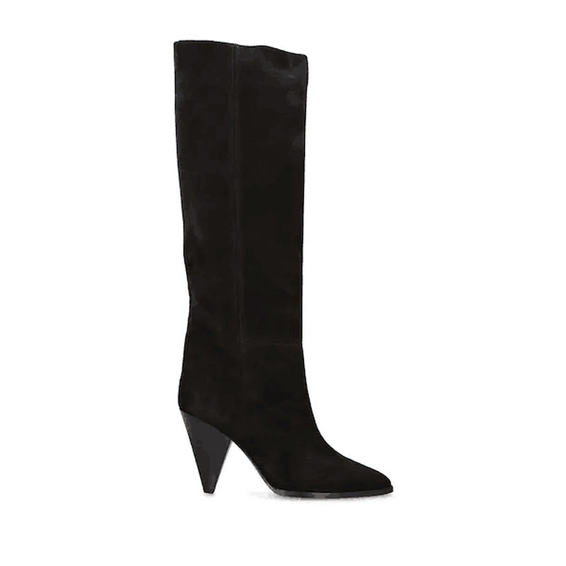 Damen Elegante Wildleder Über-die-Knie Stiletto Stiefel Drune