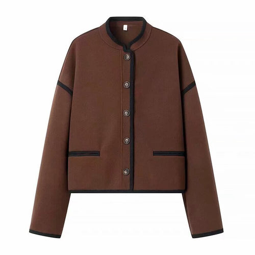 Damen Modische Jacke mit eleganten Knopfdetails und Kontrastnähten Drune