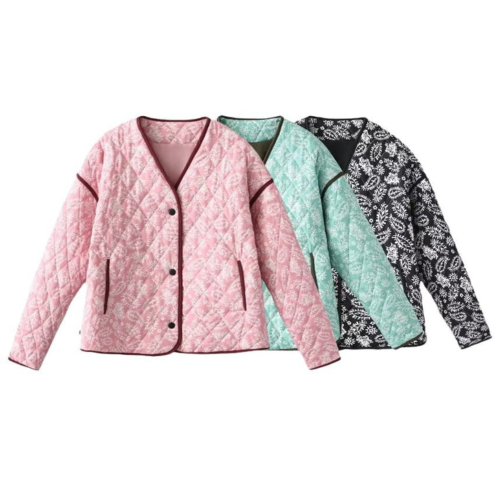 Damen gesteppte Jacke mit floralem Design und praktischen Taschen Drune