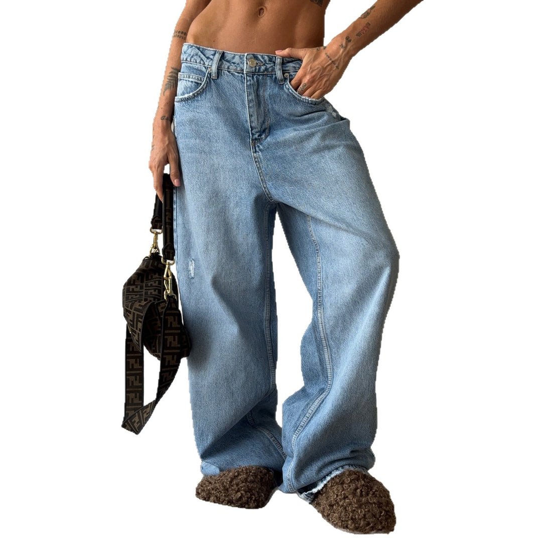 Damen Weit geschnittene Jeans mit destroyed Details Drune