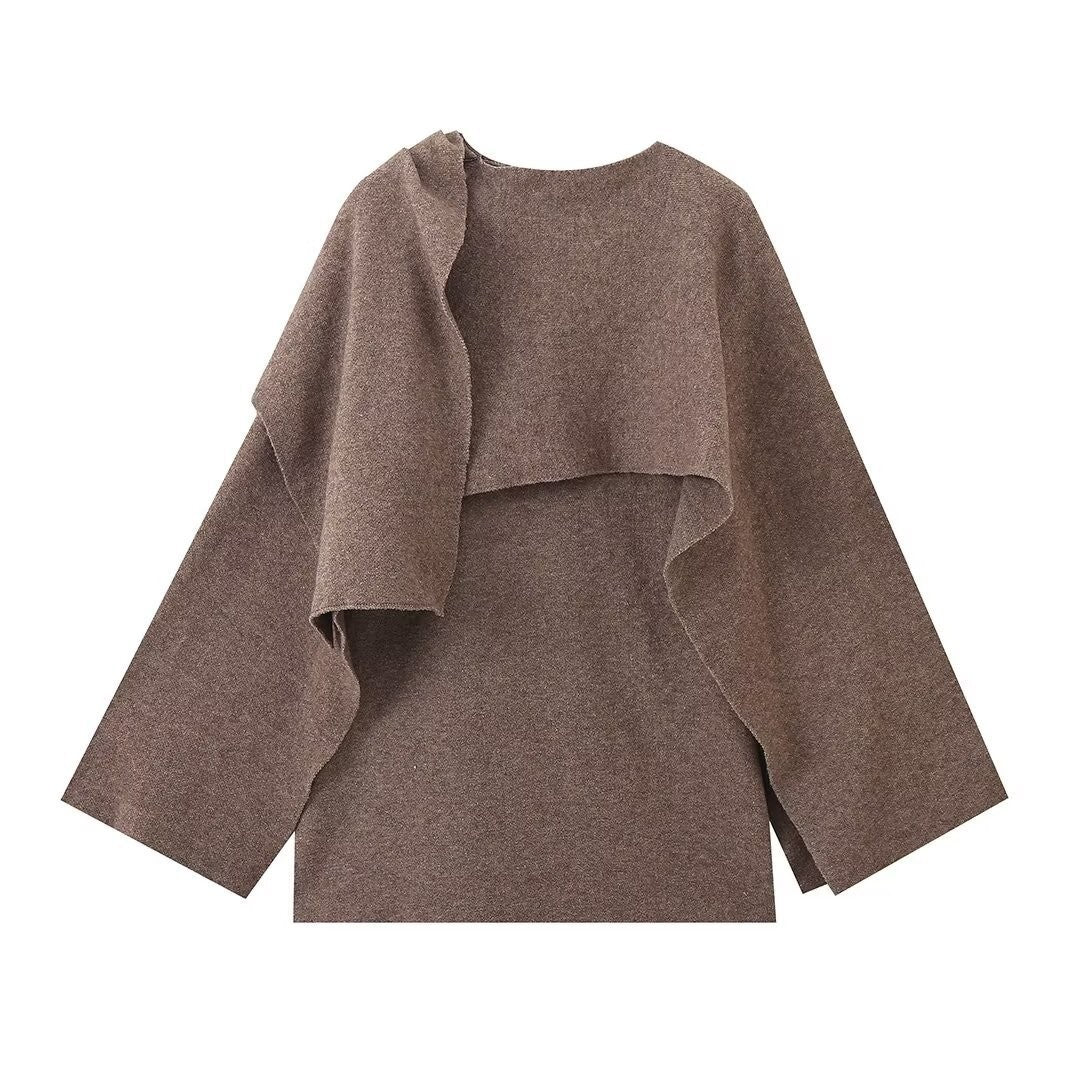 Damen eleganter Strickponcho mit asymmetrischem Schnitt und weich fließendem Material Drune