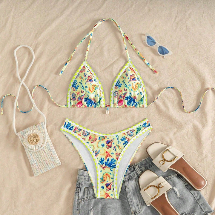 Damen Triangel-Bikini mit maritimem Muster Drune