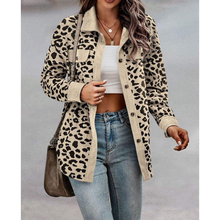 Damen tierisches Print-Langarm-Hemdjacke mit aufgesetzten Taschen Drune