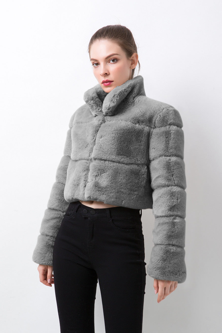 Damen modische kurze Kunstpelzjacke Drune