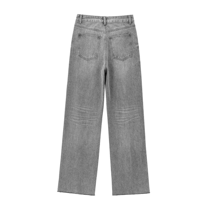 Damen nan hochgeschnittene weite Denimjeans mit geradem Bein und Fransensaum Drune
