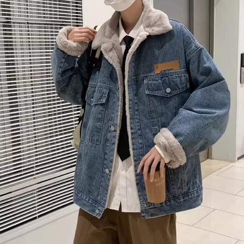 Damen Modische Denimjacke mit teddyförmigem Innenfutter Drune