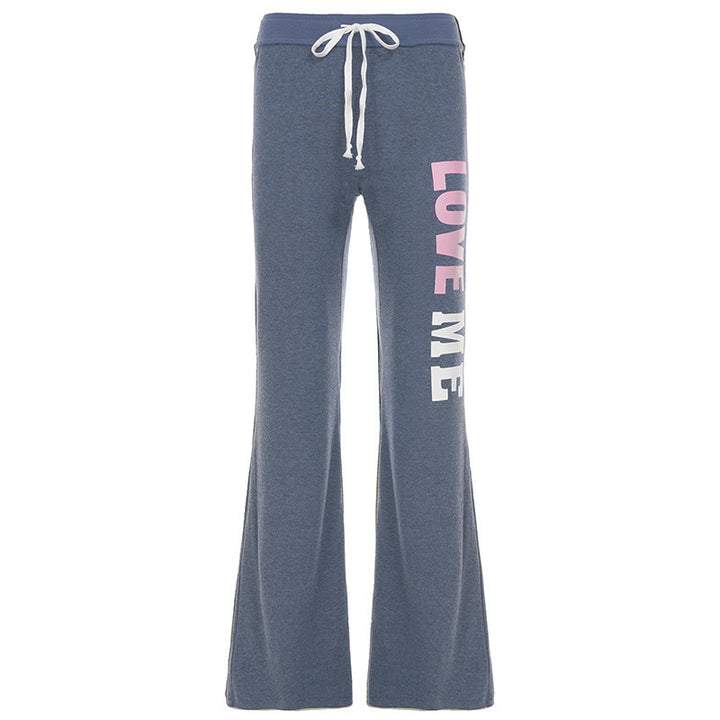 Damen Flared Jogginghose mit farblich abgesetztem Bund und modischem Schriftzug Drune