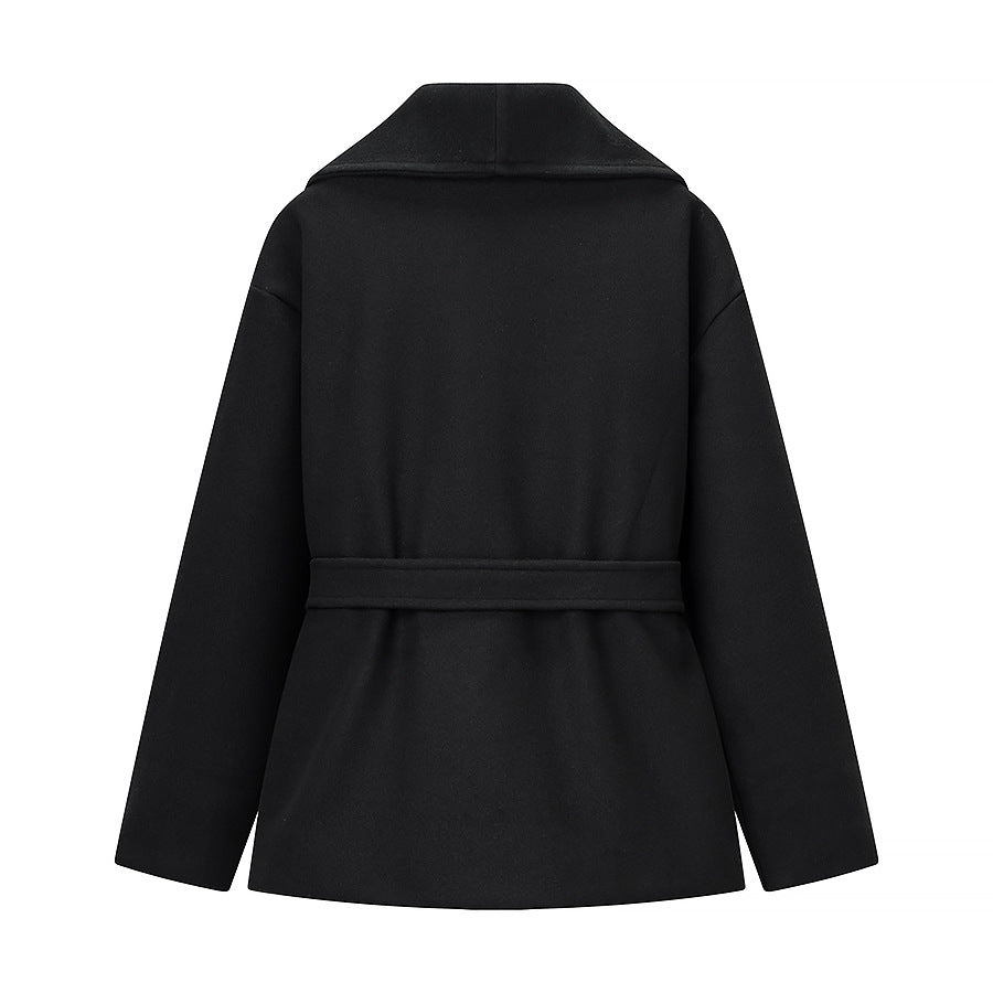 Damen Kurzer Wollmix-Mantel mit weitem Schalkragen und Taillengürtel Drune
