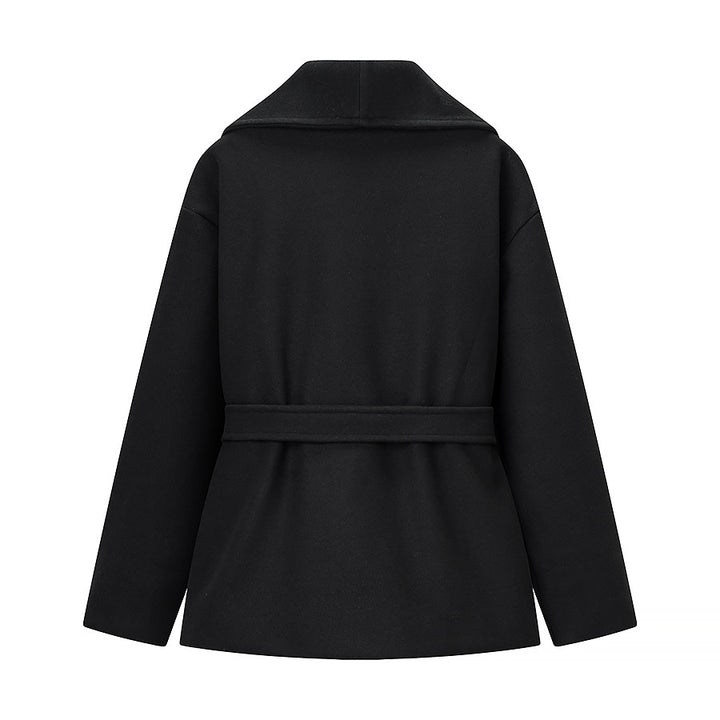 Damen Kurzer Wollmix-Mantel mit weitem Schalkragen und Taillengürtel Drune