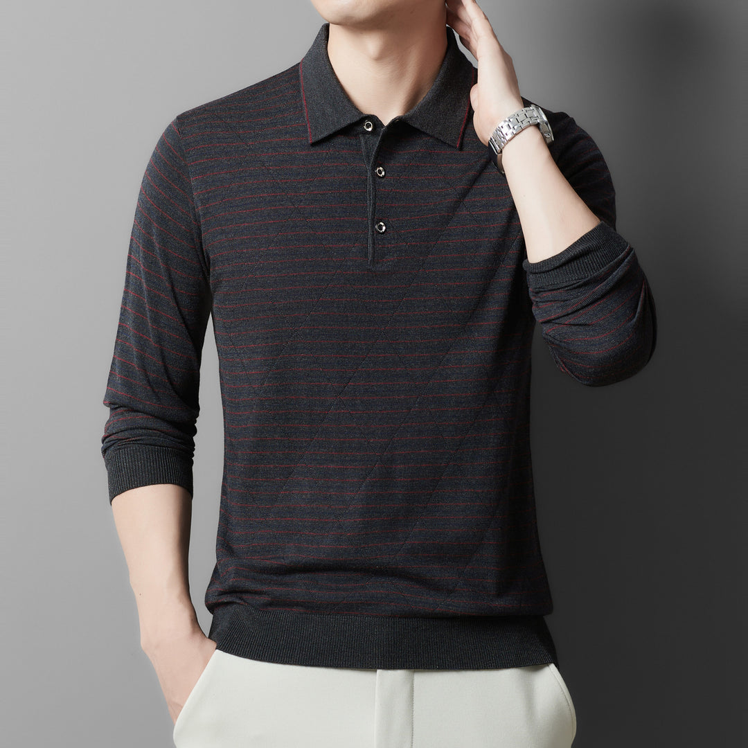 Herren Langarm-Polo mit eleganter Struktur und modernem Kragen Drune