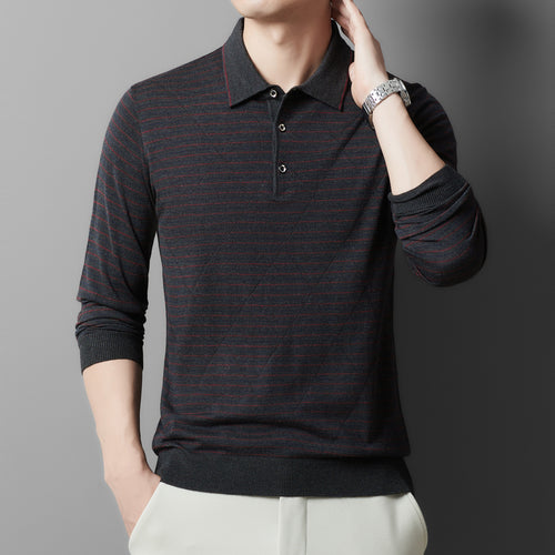 Herren Langarm-Polo mit eleganter Struktur und modernem Kragen Drune