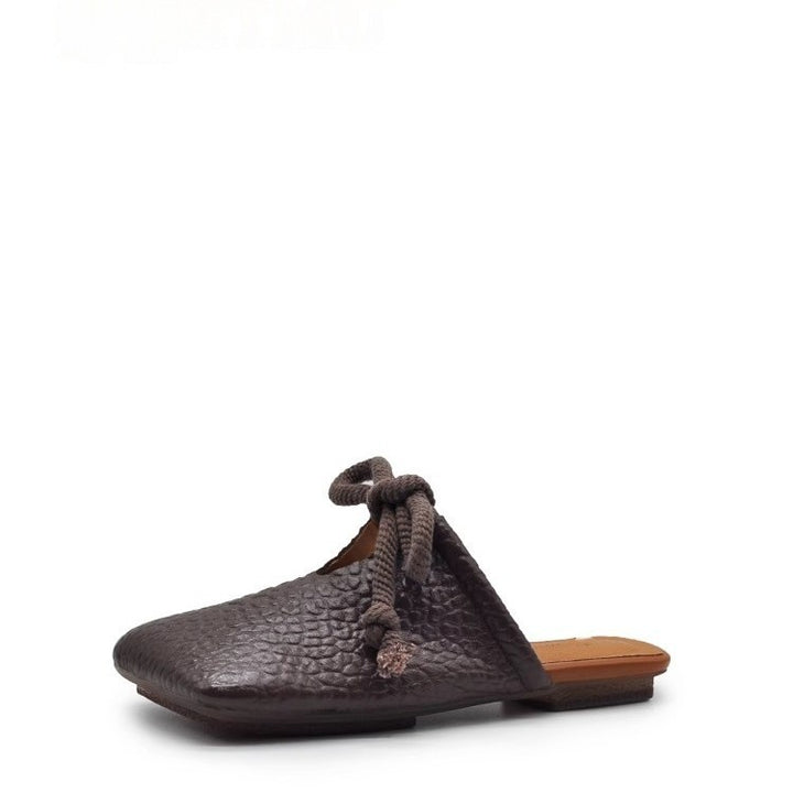 Damen Quadratische Leder-Mules mit geknoteter Seilschleife und genarbter Oberfläche Drune