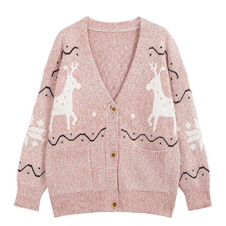 Damen Gemütlicher Cardigan mit Rentier-Motiv und Taschen Drune