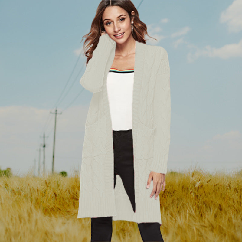 Damen Grobstrick Cardigan mit elegantem Zopfdesign und praktischen Taschen Drune